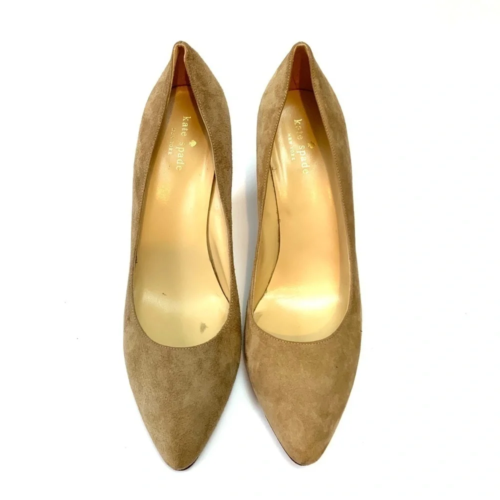 Kate Spade | Tan suede pointed toe wedge heels
